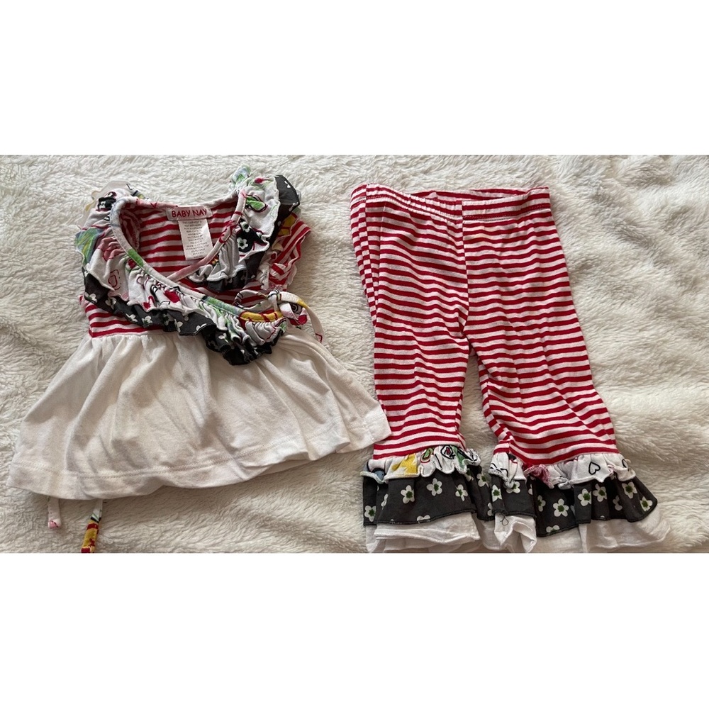 Boutique Baby Nay Bell Bottom Stripe Outfit Size 6m